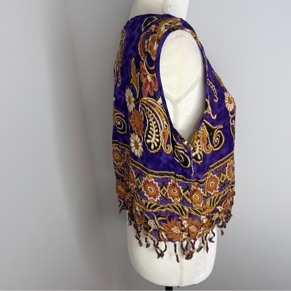 Vintage 90s MAGIC Whimsigoth Boho Floral Fringe Button Down Scoop Neck Tank - Picture 5 of 11